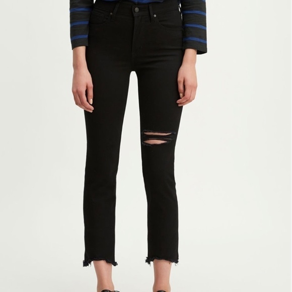 Levis 724 High Rise Straight cropped black jeans 26 - Picture 1 of 14